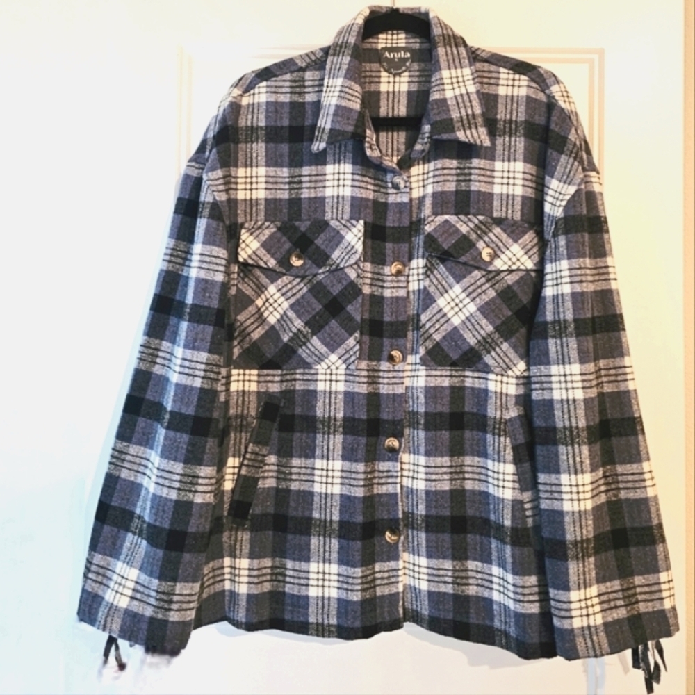 Arula Fringed Flannel Shacket sz x (14/16)